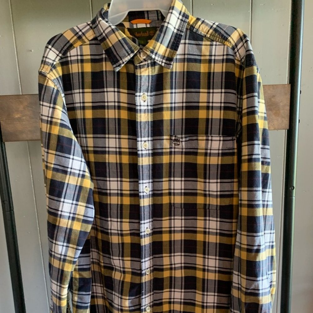 Mens Blue and Gold Timberland Button up dress shirt large